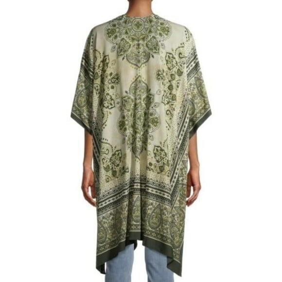 Time and Tru Boho Paisley Kimono green tan size Small medium - Picture 4 of 6